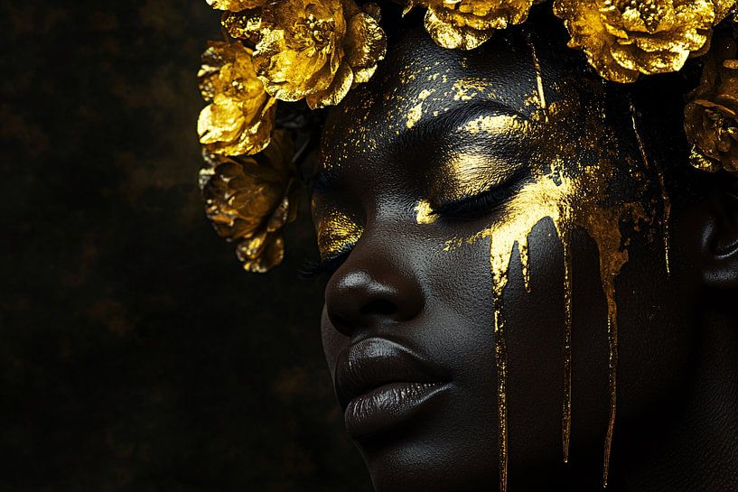 Fleurs dorées sur le visage d'une femme par Imperial Art House