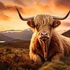 Vache écossaise des Highlands au coucher du soleil sur Vlindertuin-Art