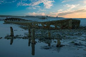 Sonnenaufgang am Wattenmeer in den Niederlanden.