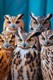 Fünf bunte Eulenporträts von Imperial Art House