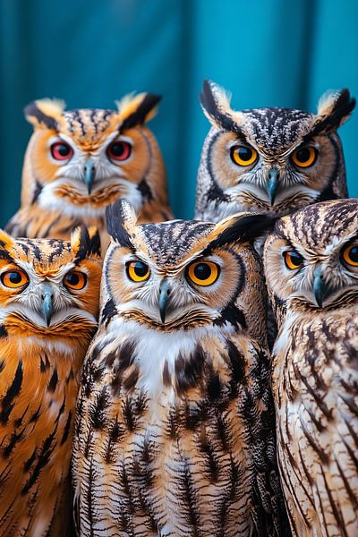 Five colourful owl portraits by Imperial Art House