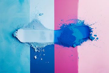 Abstract, mixed media, blauw en roze #10 van Joriali Abstract