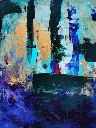 Modern, Abstract Digitaal Kunstwerk in Blauw Paars