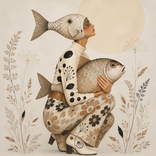 Fishful Thinking | Surrealistisches Retro-Porträt mit Fisch