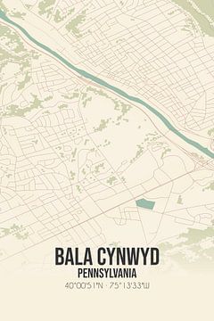 Vintage landkaart van Bala Cynwyd (Pennsylvania), USA. van MijnStadsPoster
