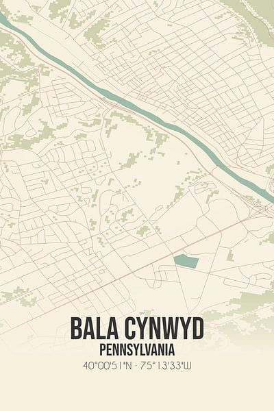 Vintage map of Bala Cynwyd (Pennsylvania), USA. by MyCityPoster