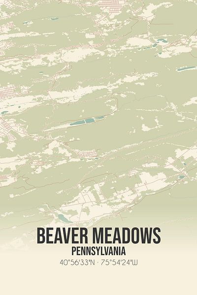 Carte ancienne de Beaver Meadows (Pennsylvanie), USA. par Affiches de lieux