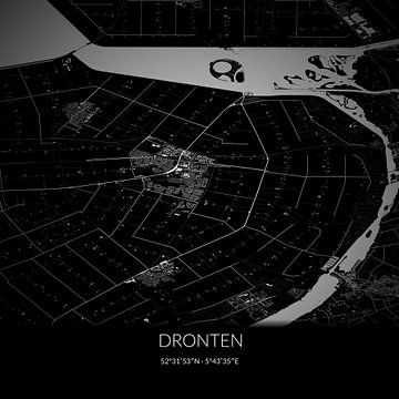 Zwart-witte landkaart van Dronten, Flevoland. van Rezona