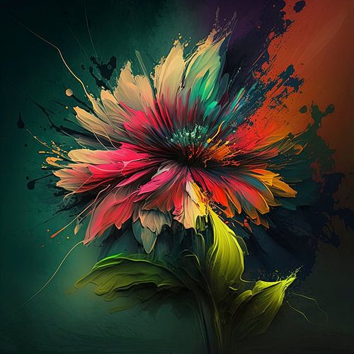 Colourful flower on green-orange background