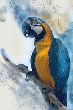 Digital Art. Papagaai in Geel en Blauw van Gelissen Artworks