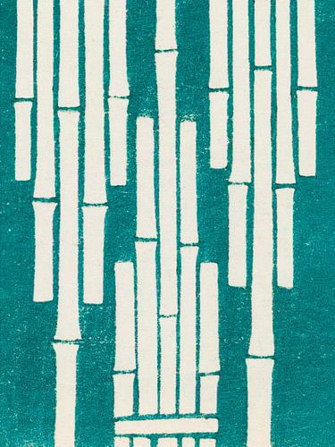 Vintage Japanse Prent: Minimalistisch Bamboe patroon in Aqua-groen