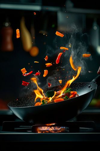 Levendige groentepan met vlamovergang