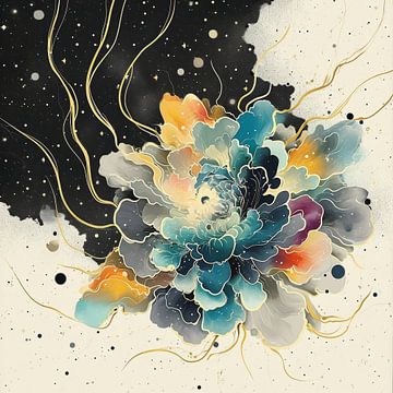 Fleurs modernes abstraites asiatiques dans un carré sur Digitale Schilderijen