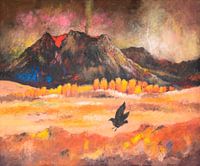 Der Vogel und der glühende Vulkan - Acryl auf Leinwand