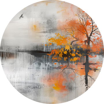 Abstract,  landschap, oranje en grijstinten van BowiScapes abstract en digitale kunst