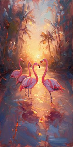 Flamingos in the Morning Sun