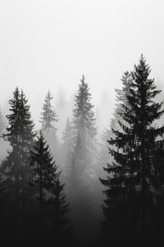 Forêt mystique dans le brouillard