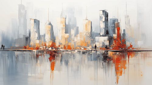 Abstract schilderij acryl winkelen mensen kunst, modern abstract, skyline en steden