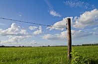 Weidepaal in een grasland met hollandse wolken van FHoo.385 thumbnail