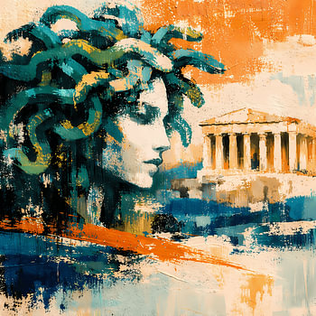 Medusa vor dem Tempel