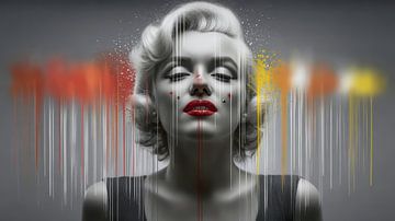 Iconische elegantie - zwart-wit portret met abstracte kleurdynamiek van Klaus Tesching - Art-AI