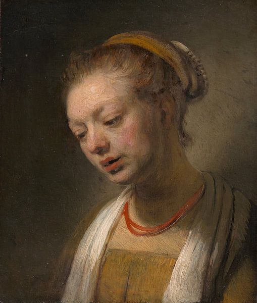 Junge Frau mit einem roten Halskette, Stil von Rembrandt von Rembrandt van Rijn