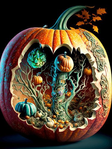 surreal Halloween pumpkin miniature world autumn season fabulous