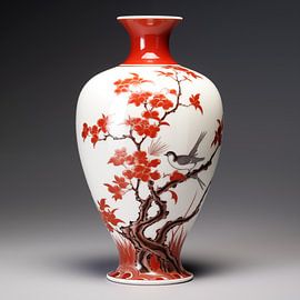 Chinesische Vase rot/weißer dunkler Hintergrund