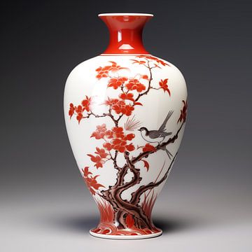Chinese vase red/white dark background by The Xclusive Art