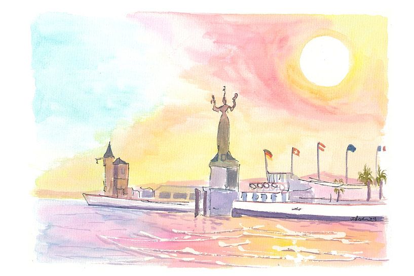 Konstanz Duitsland met uitzicht op het meer vanuit de haven met het standbeeld van Imperia van Markus Bleichner