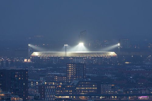 The illuminated Feijenoord Stadium De Kuip during the classic match