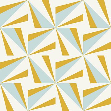 Retro geometrie met driehoeken in Bauhaus-stijl in blauw, geel, wit van Dina Dankers