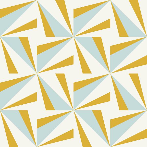 Retro geometrie met driehoeken in Bauhaus-stijl in blauw, geel, wit van Dina Dankers