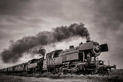 Stoomtrein in zwart wit