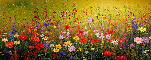 Farbenfrohes Panoramafeld voller sommerlicher Wildblumen von Studio Pieternel