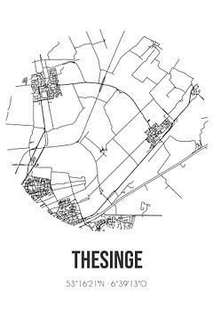 Thesinge (Groningen) | Landkaart | Zwart-wit van Stad & Wand