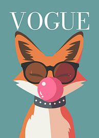 fox stylish wearing sunglasses blowing pink bubble gum vogue poster by Cross