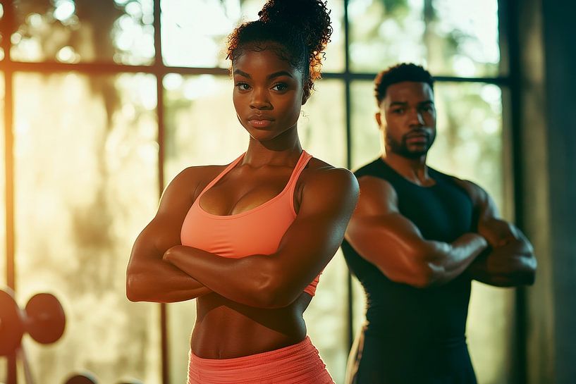 Starkes Fitnesspaar im Krafttraining von Poster Art Shop