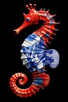 Seepferdchen - Delfter Blau mit Rot