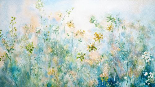 Zonnige zomer! Bijzonder en sereen bloemenveld in zachte tinten