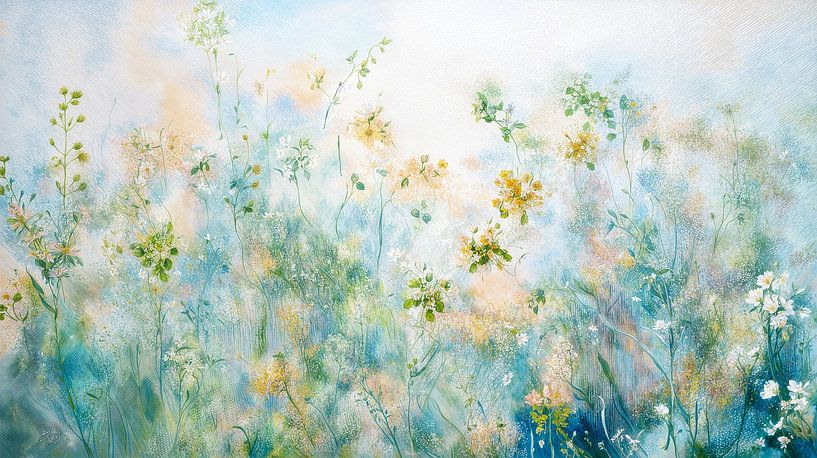 Bijzonder schilderij met veldbloemen in het gras van Studio Pieternel
