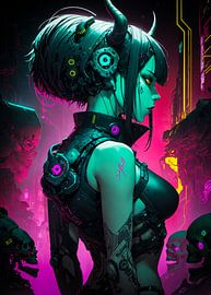 Cyborg Dämon Anime Mädchen Cyberpunk Stil von Ruzerin