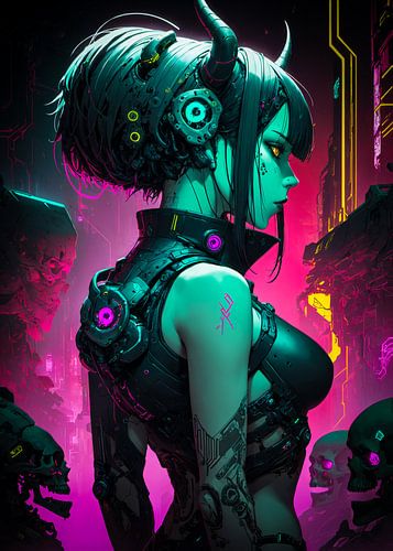 Cyborg Demon Anime Girl Cyberpunk Style