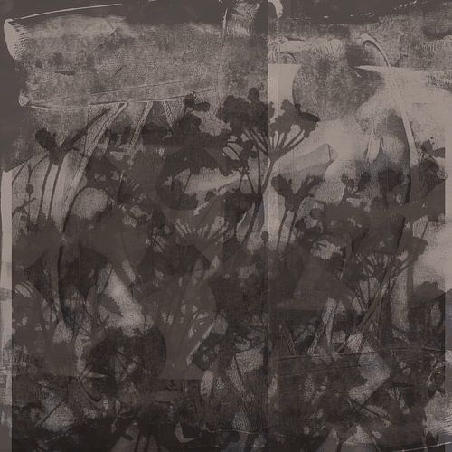 Abstracte botanische kunst. Bloemen in donkerbruin