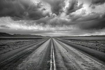 Endlose Weite – Schwarz-Weiß-Fotografie einer Straße von Poster Art Shop
