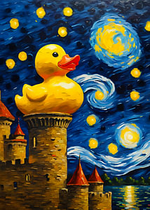 Abstrakte gelbe Ente und Schloss