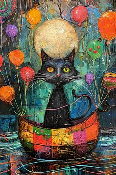 Black cat in a boat by haroulita