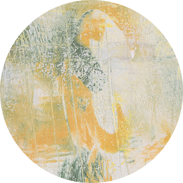 Abstract schilderwerk in geel, groen en beige kleuren