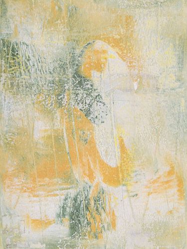 Abstract schilderwerk in geel, groen en beige kleuren