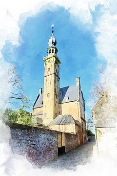 Watercolour image of the back of Veere Town Hall, Zeeland by Danny de Klerk